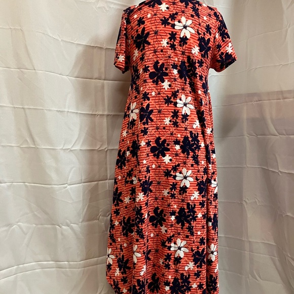 LuLaRoe Coral Midi Sundress with Crew Neck and Short Sleeves - Picture 2 of 5